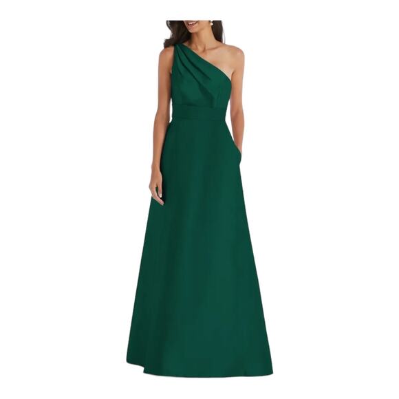 Alfred Sung Dress D831 One Shoulder satin gown green size 10 - Picture 1 of 7